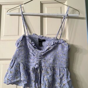 Forever 21 Blue Ruched Tie Front Camisole